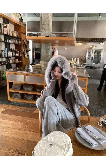 Winter Women Old Money Girl Long Sleeve Full Zip Cardigan Sweater Cuddly Hoodies Knitwear 2000s Aesthetic Korean Fashion Sweater