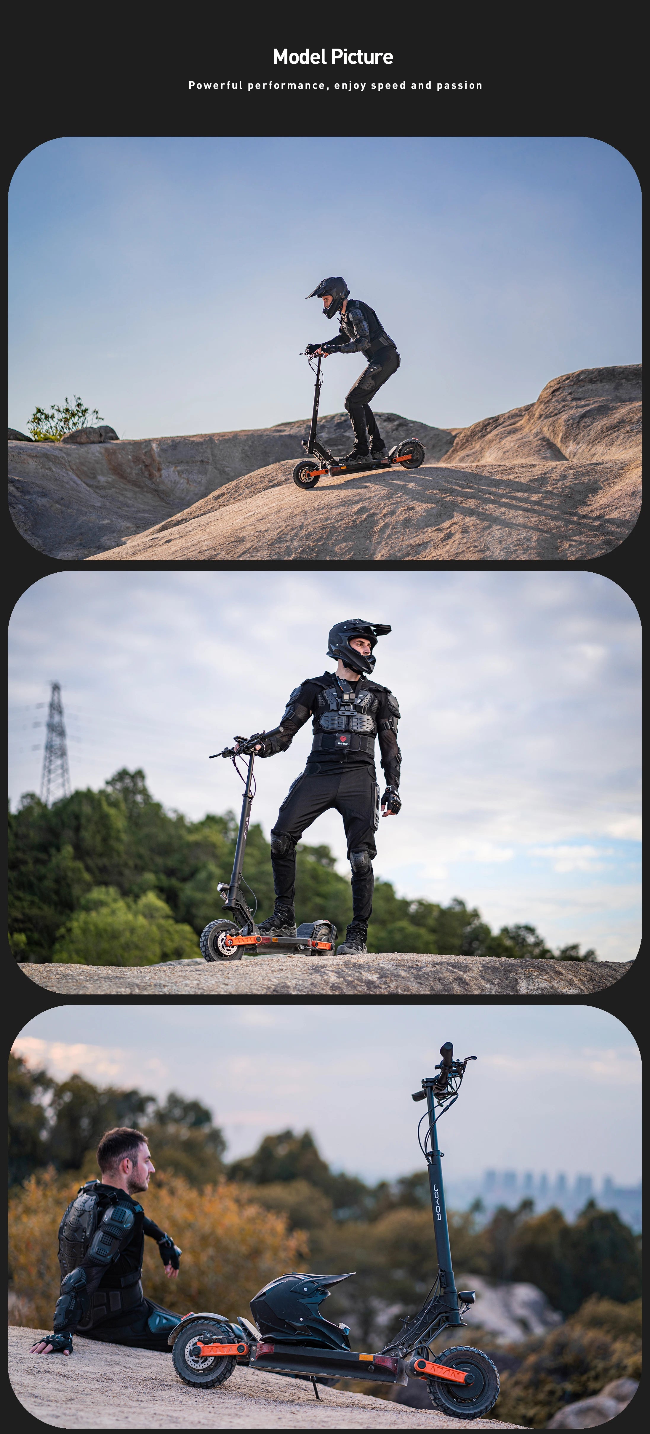 JOYOR S10-S-Z Adult E-scooter 10 Inch Off Road Tire Off Road Electric Scooter 60V18Ah Battery Escooter 1000W*2 Dual motors