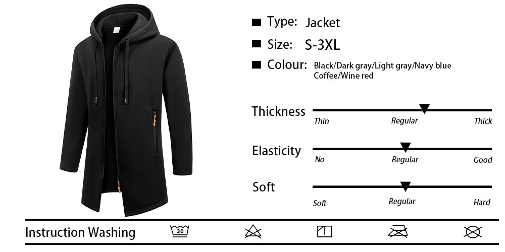 Men's Fleece Hoodies Long Sleeve Sweatwear for Men Zipper Hooded Sweatshirts Loose Autumn Winter Zipper Jacket Coat Warm Sweater