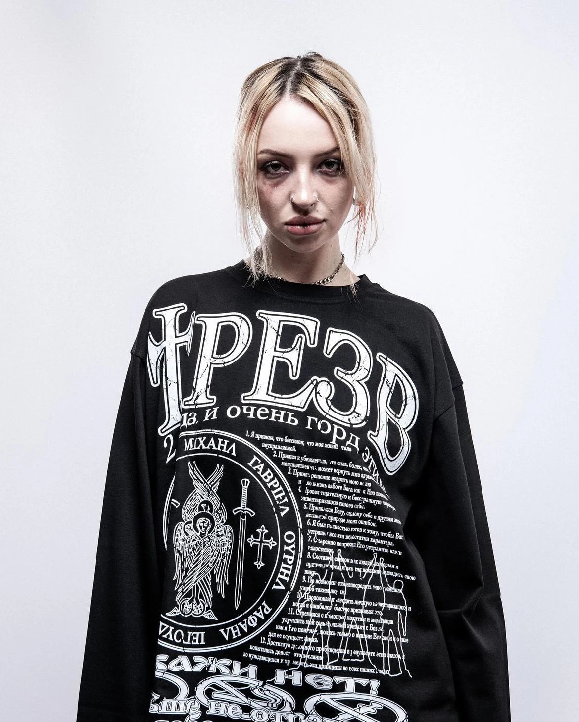 Oversized Men's Clothing Streetwear Sober Print Autumn Hip Hop Korean Long Sleeve Y2k Tops Tee Cotton Graphic Unisex Tshirt Goth