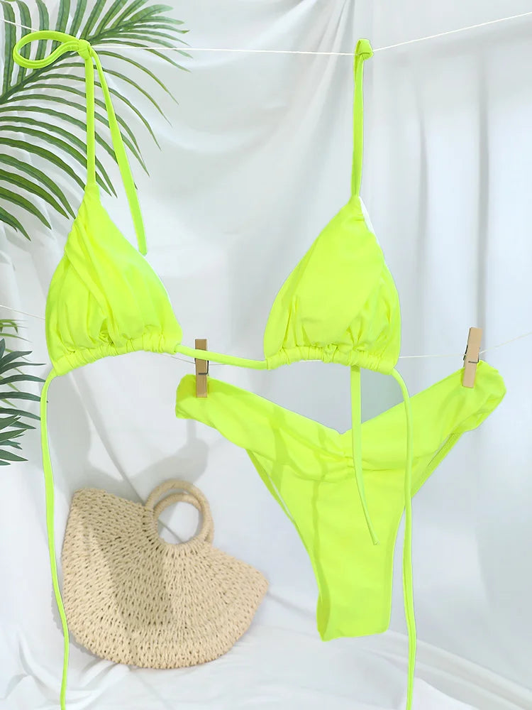 Miyouj New Swimsuit Solid Color Bikinis 2026 Two Piece Suit Women Swimwear Bandage  Bathsuit Low Waist Bathwear Triangle Biquini