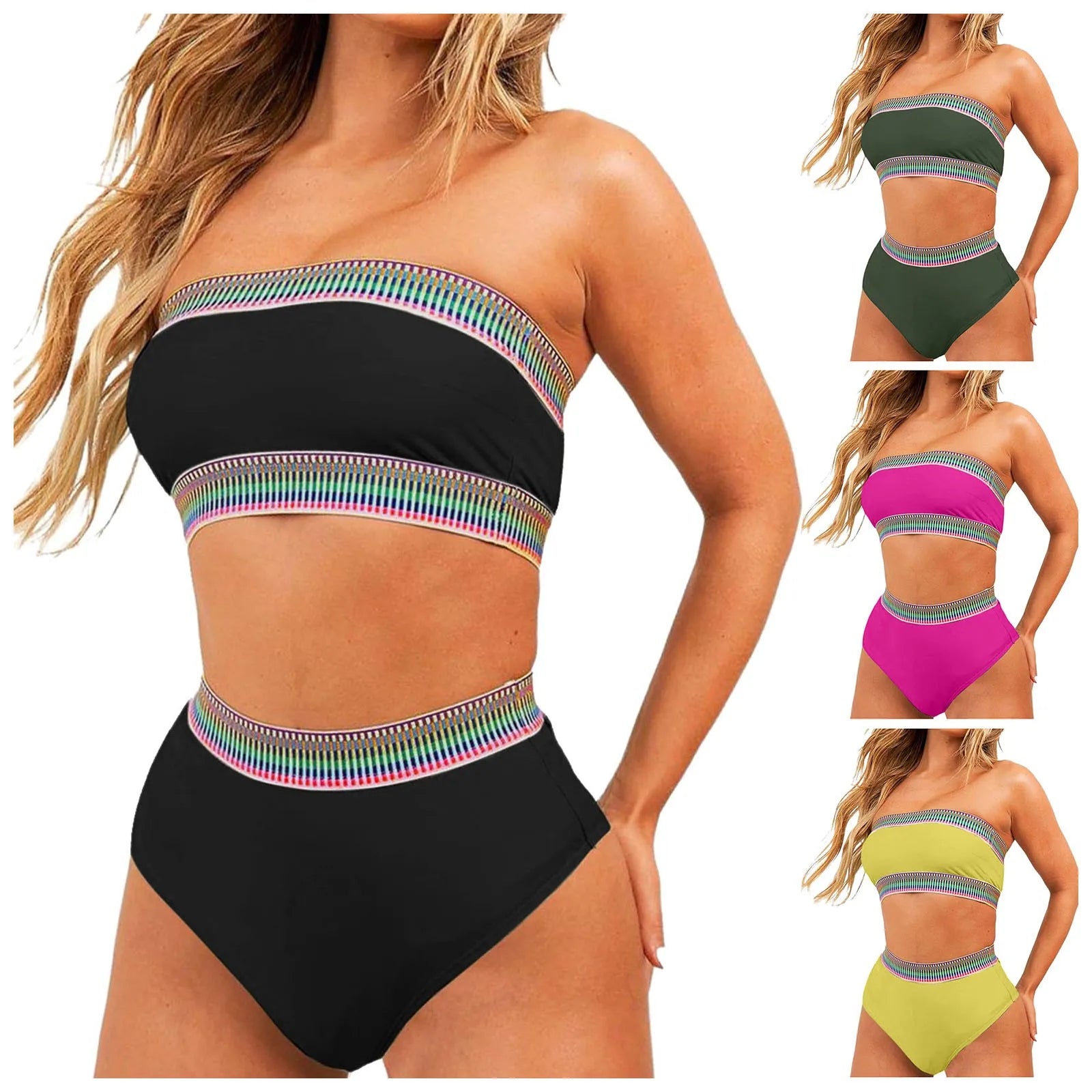 Swimsuit 2024 Trend Women's Bikini Sets Tube Crop 2 Piece Push Up Bra High Waisted Wrap Hip Swimsuit Beach Vacation Biquini