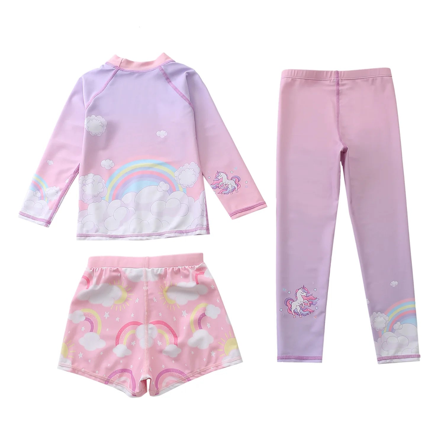 Kids Swimsuit for Girls Unicorn Long Sleeve Children's Swimwear + Surf Pants + Swimming Trunks Rash Guard Bathing Suit Child
