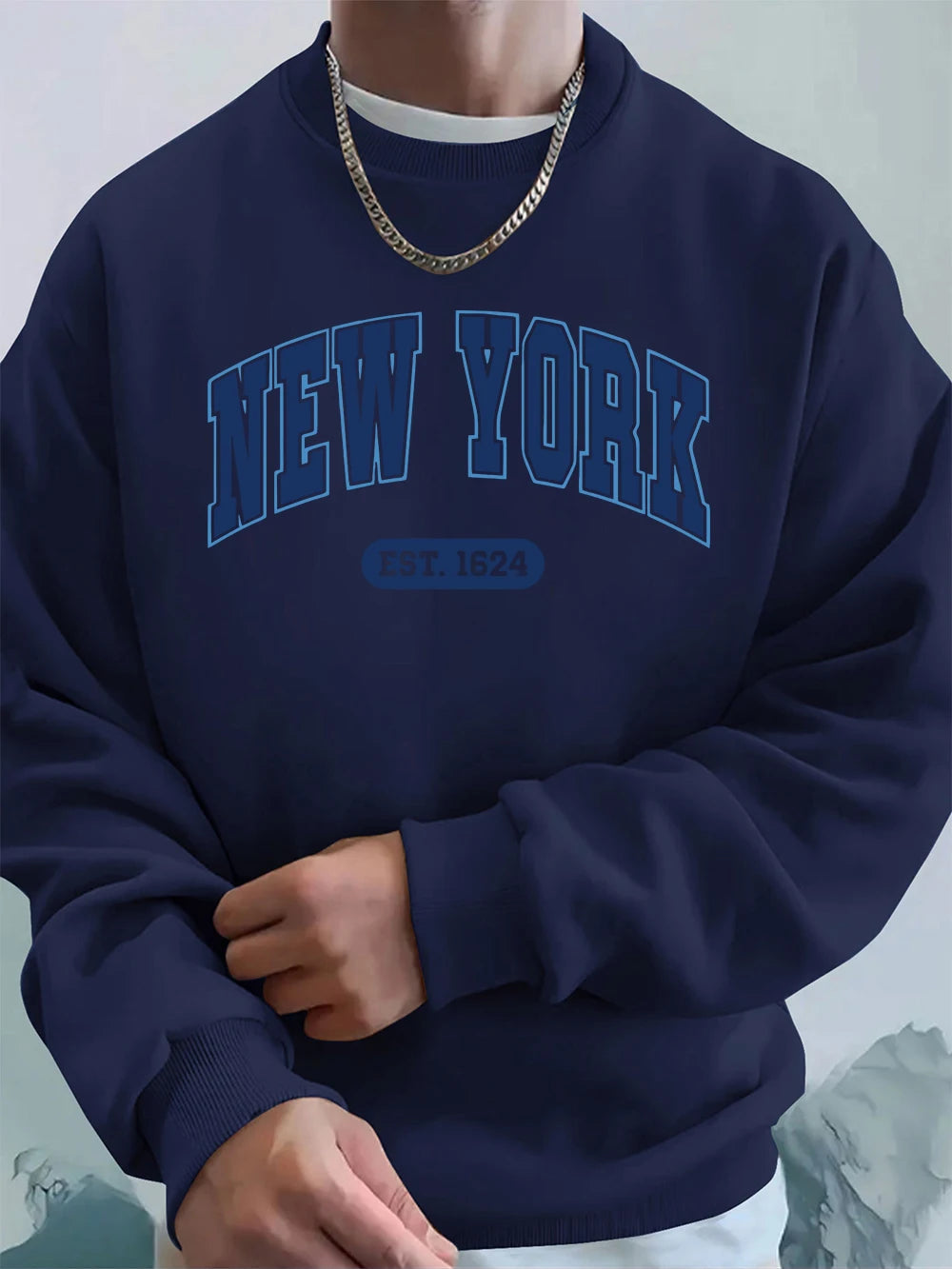 New York Usa Est.1624 Printing Mens Sweatshirts Winter Crewneck Hoodies Street Fleece Loose Streetwears Casual Men'S Clothes
