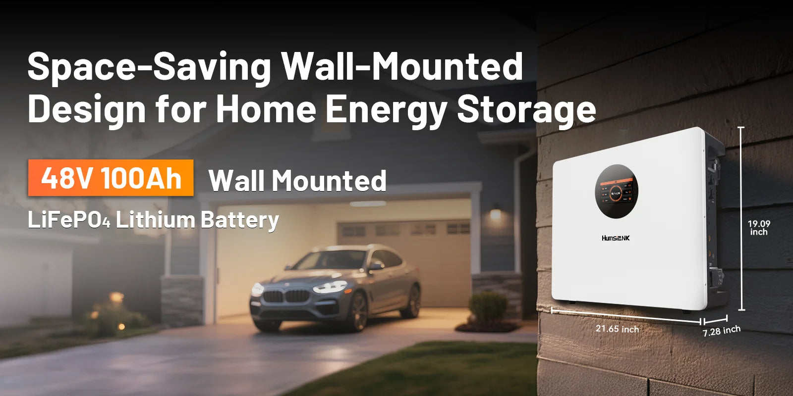 Humsienk 48V 100Ah LiFePO4 Battery WALL-Mounted Bluetooth &Real-time Monitoring Display 100A BMS For Inverter, RV, Solar Energy