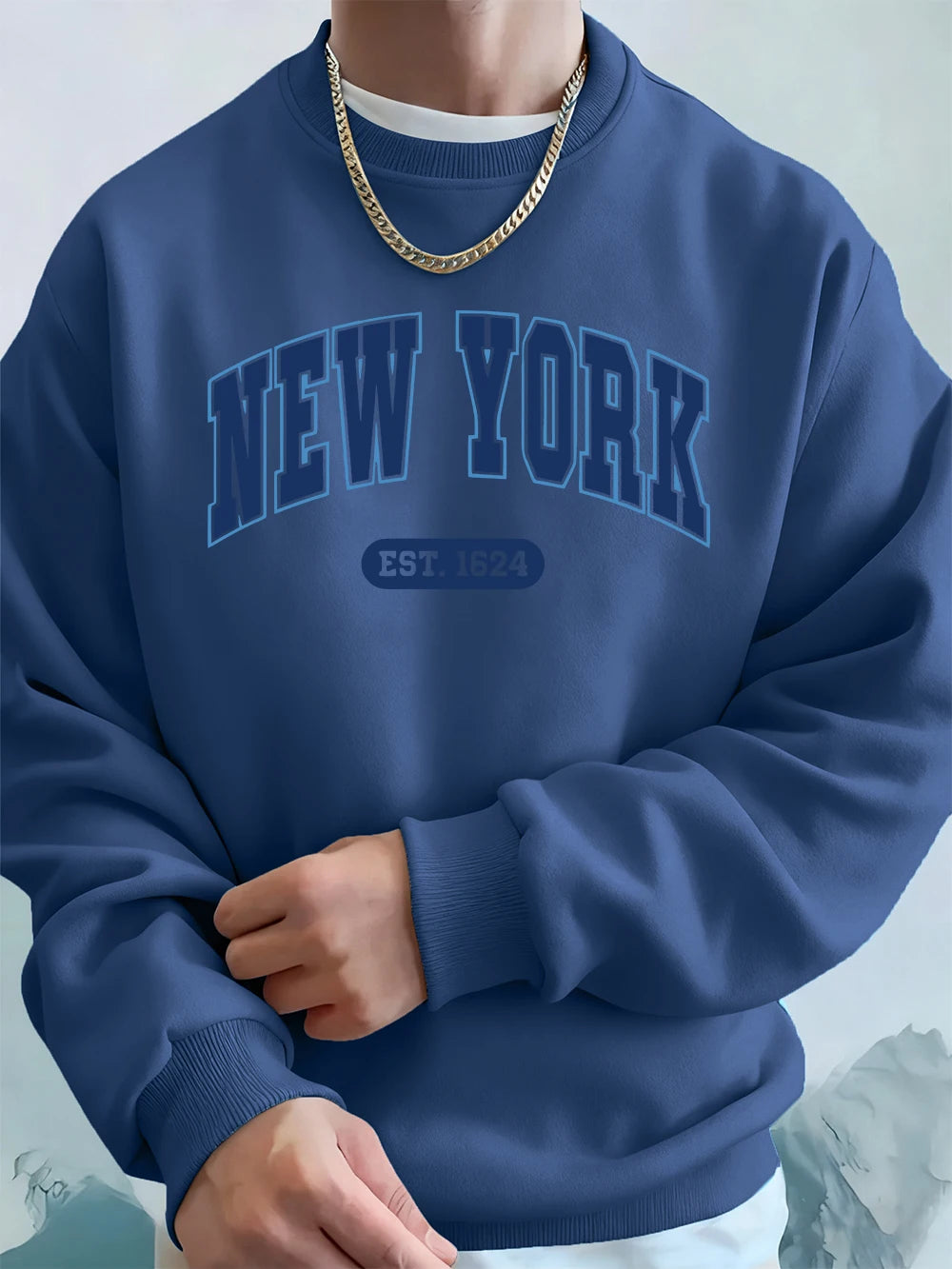 New York Usa Est.1624 Printing Mens Sweatshirts Winter Crewneck Hoodies Street Fleece Loose Streetwears Casual Men'S Clothes