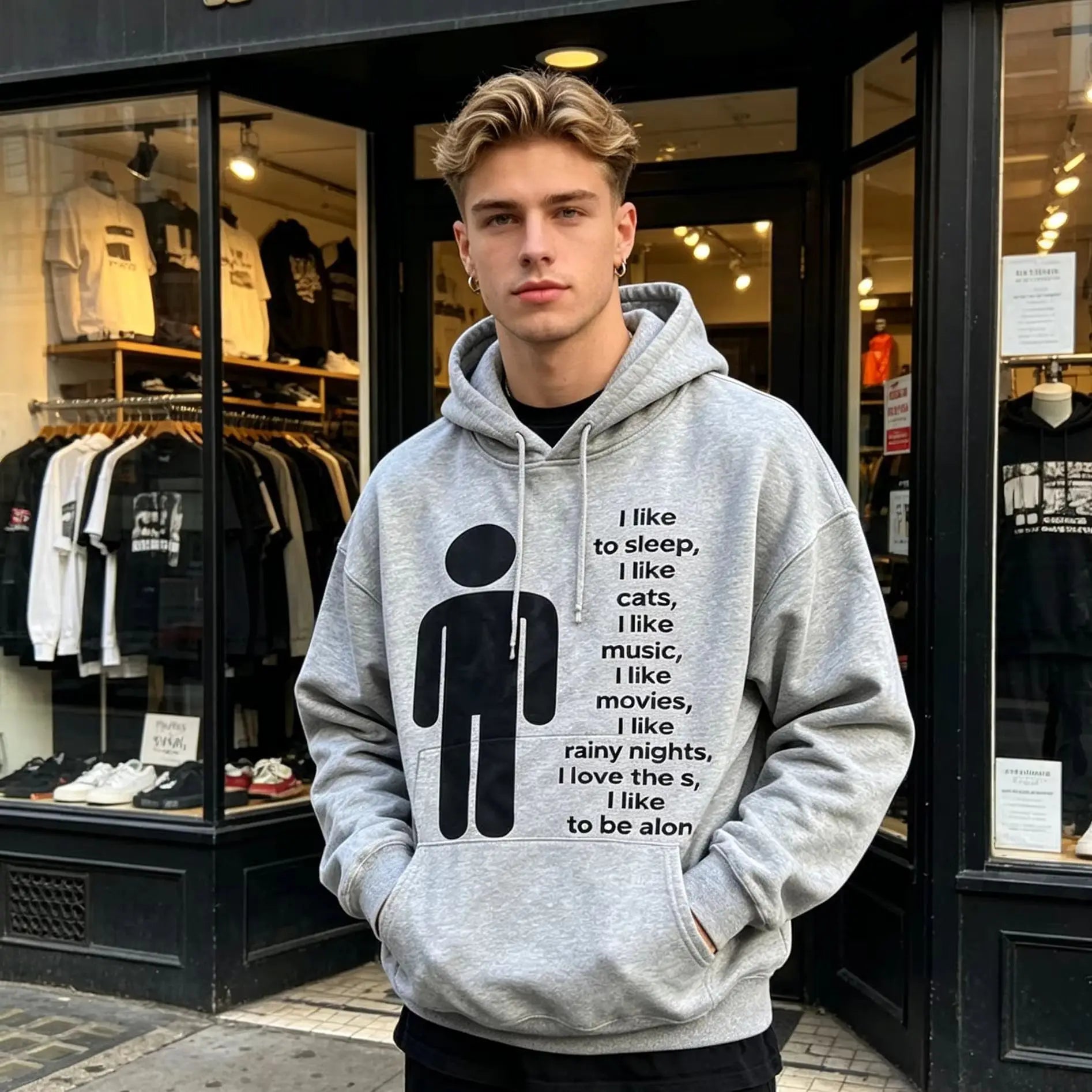 European and American style new hoodie with letter print pullover top, high street punk hip-hop trend, casual commuting Y2k