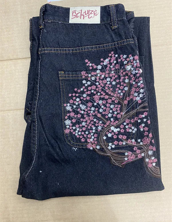 2026 Hip-hop gold coin jeans Y2K retro low waist wide leg zipper pants y2k clothing men's fashion embroidered loose jeans
