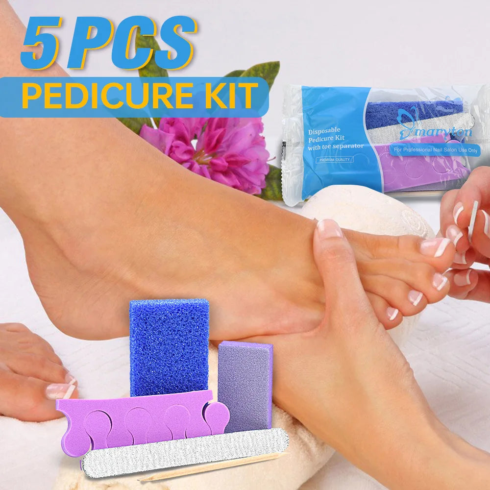 600 Sets/Carton Disposable 5Pcs Pedicure Sets Nail Art Sanding Sandpaper Wooden Nail File Kits Tools Set
