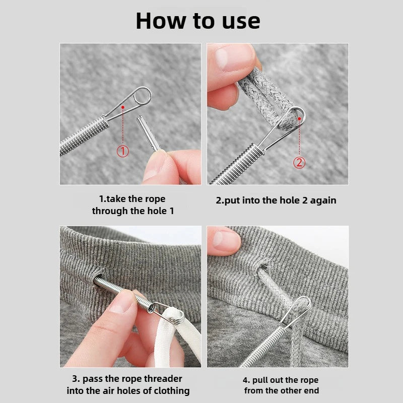 Bendable Spring Drawstring Threader Clip Pants Hoodies Elastic Band Lace Cord Flexible Drawstring Thread DIY Sewing Accessories