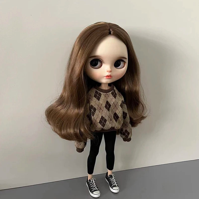 DLBell Blyth Doll Clothes Cute Sweater Diamond check Hoodies Shirts Shorts for Blyth OB24 Pullip Licca 1/6 Dolls Outfits