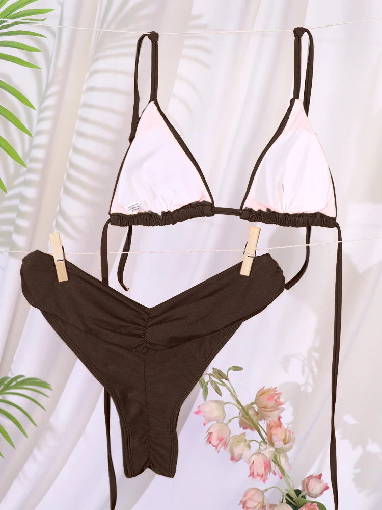 Miyouj New Swimsuit Solid Color Bikinis 2026 Two Piece Suit Women Swimwear Bandage  Bathsuit Low Waist Bathwear Triangle Biquini