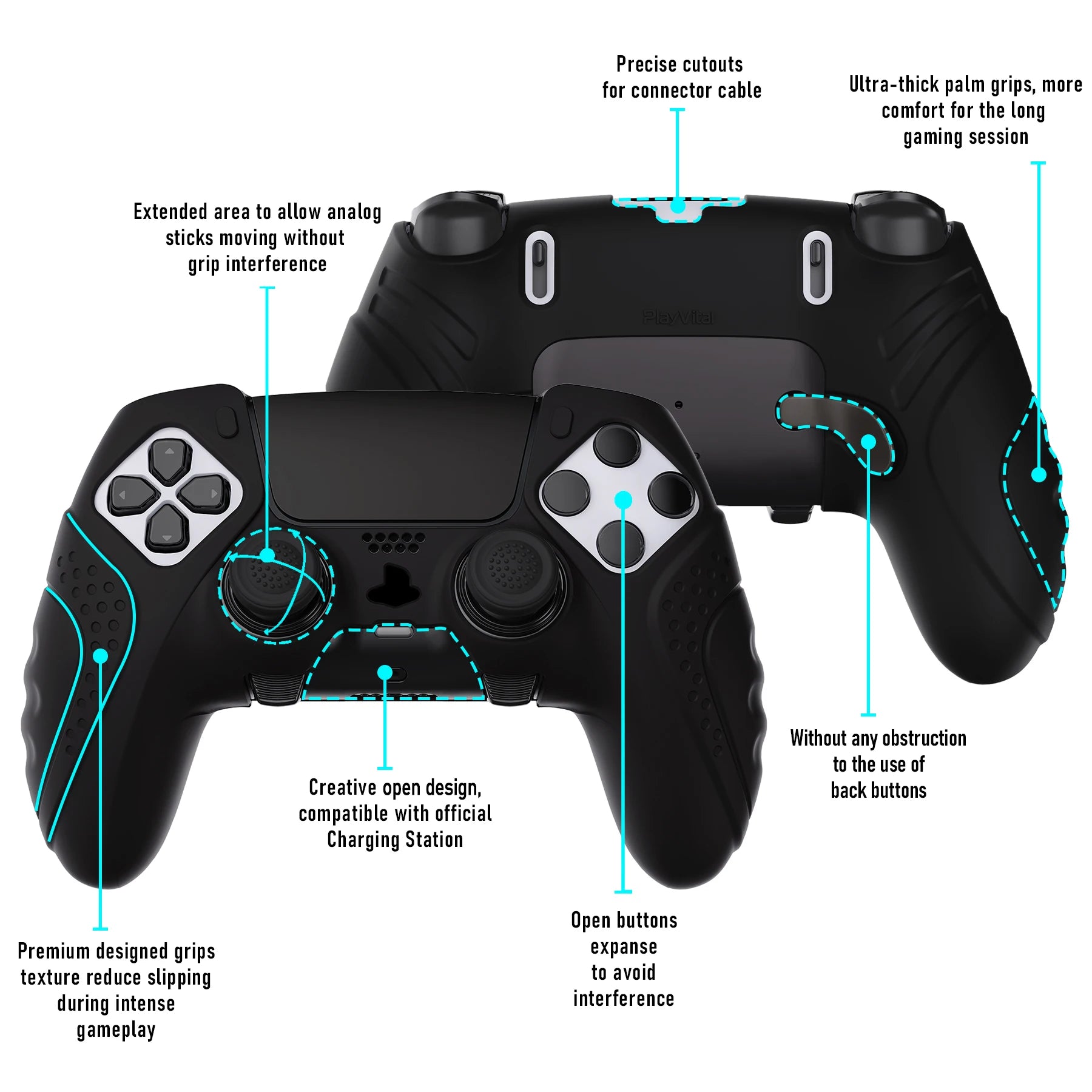 PlayVital Anti-Slip Silicone Cover Case for ps5 Edge Controller, Rubber Protector with Thumb Grip Caps - Guardian Edition Series