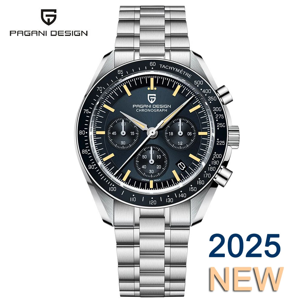 PAGANI DESIGN 2026 New Saturn Watch Luxury Quartz Watches For Men Stainless steel Luminous AR Sapphire crystal Chronograph Man