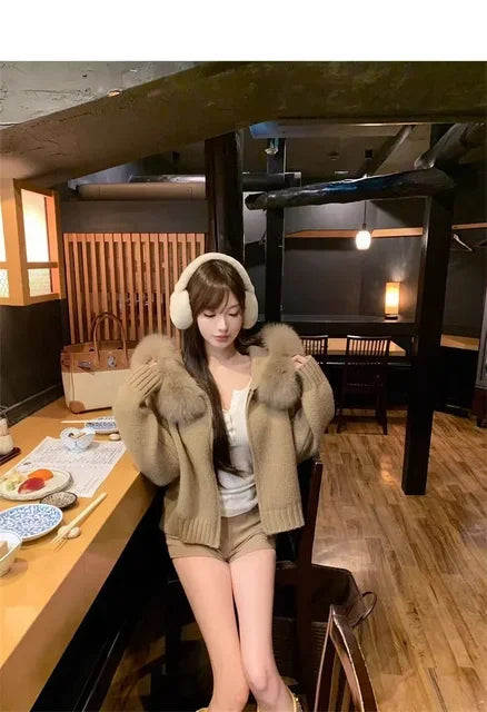 Winter Women Old Money Girl Long Sleeve Full Zip Cardigan Sweater Cuddly Hoodies Knitwear 2000s Aesthetic Korean Fashion Sweater