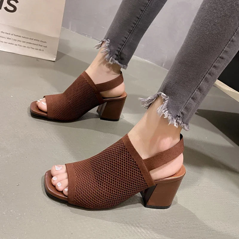 2025Summer Elegant Sandals with Fine Mesh Breathable Upper, New Elastic Back Strap for Women, Korean Version Casual Sandals