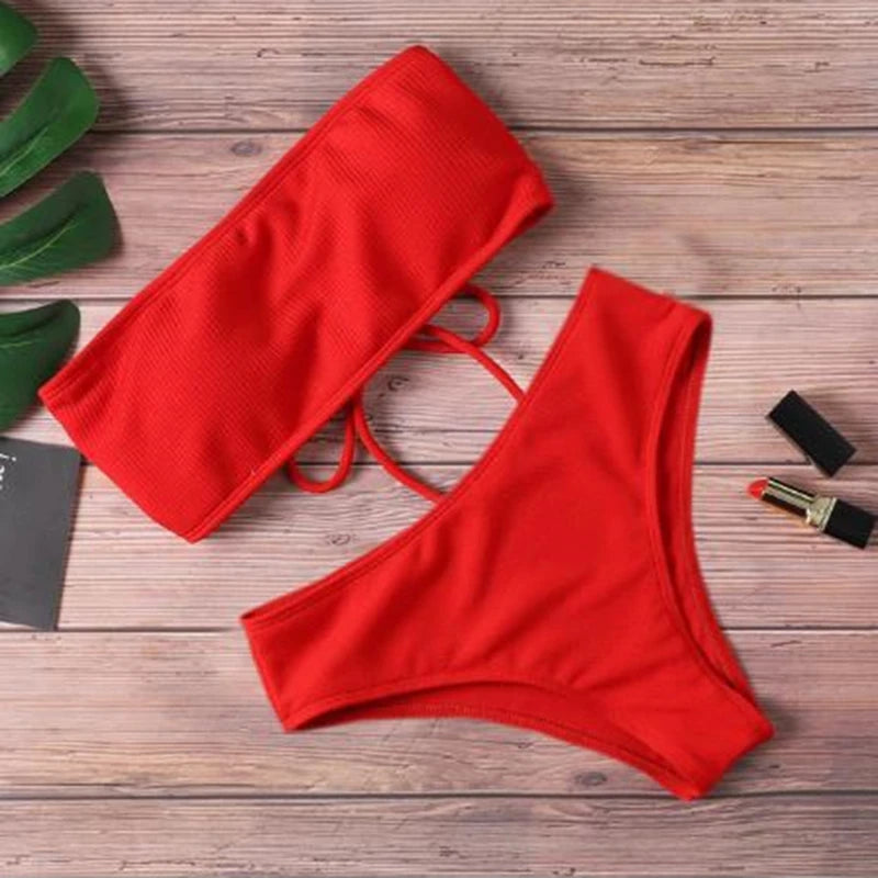 Sexy Bikinis Solid Push Up Bikini Hot Sale Padded Bra Straps High Waist Swimsuit Female Swimwear Women Biquini For Ladies 2024