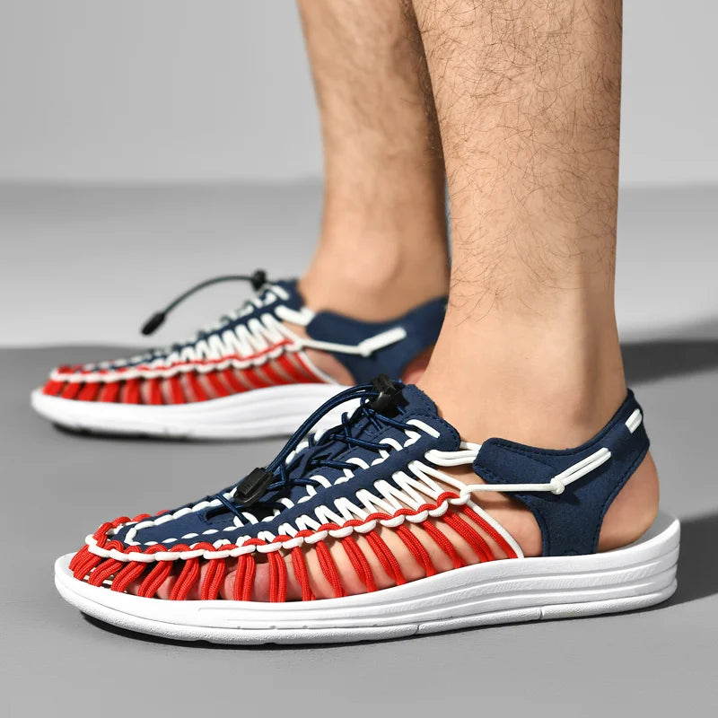 Summer Men Sandals Fashion Handmade Weaving Design Beach Sandals Breathable Casual Flat Sandals Outdoor Couples Sandals Size