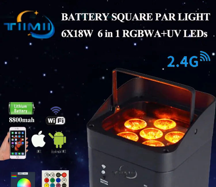 8Pcs 6x18w LED RGBWA+UV 6in1 Wireless Battery Led Stage Up Par Light With Bar Flightcase Disco Party Home DJ Professiona