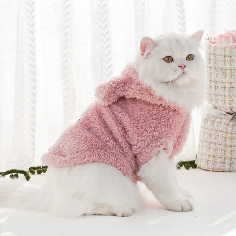 Fashion Plush Dog Hoodies Coat Winter Warm Dog Clothes Rabbit Pattern Cat Jacket Cute Solid Puppy Hoodies Bichon Pet Jacket Coat