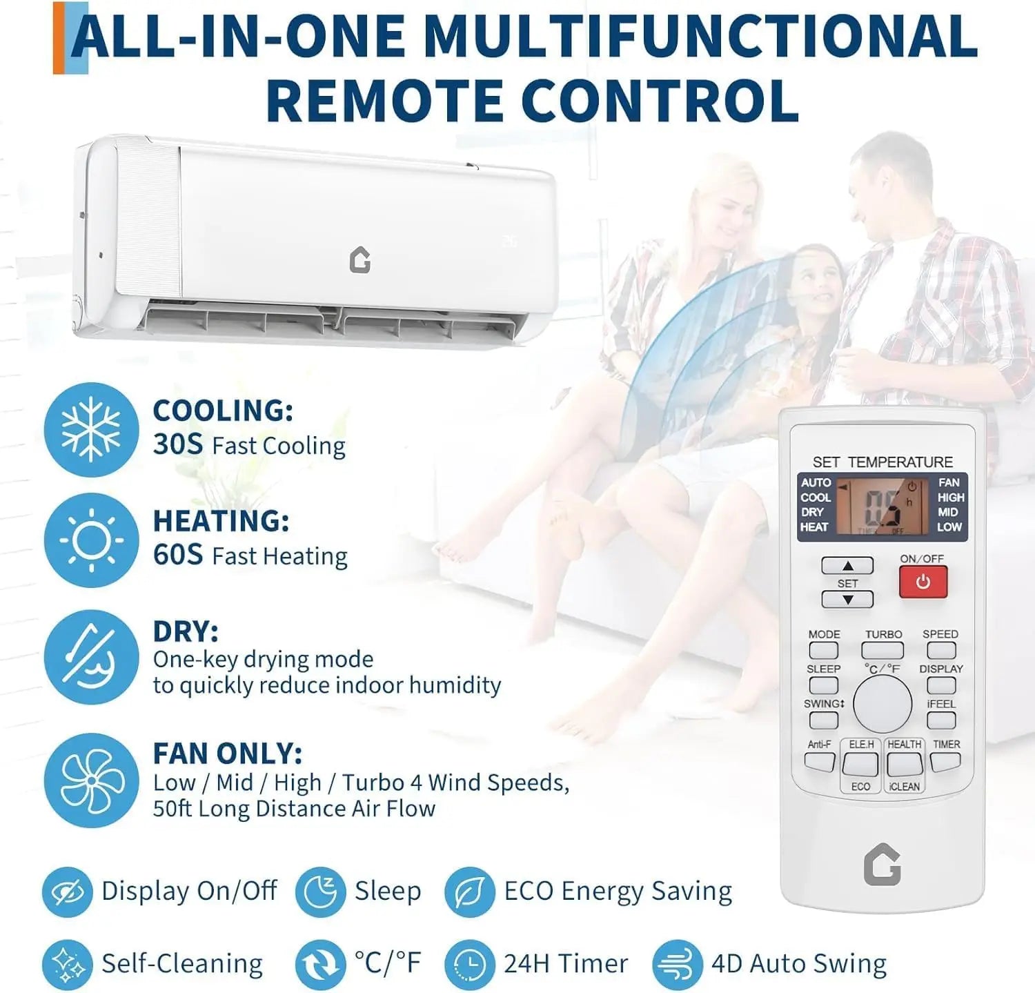 24000 BTU Mini Split Air Conditioner with Heater,19 SEER2, 230V Energy Ductless Wall-Mounted AC Unit with Remote Cools Rooms