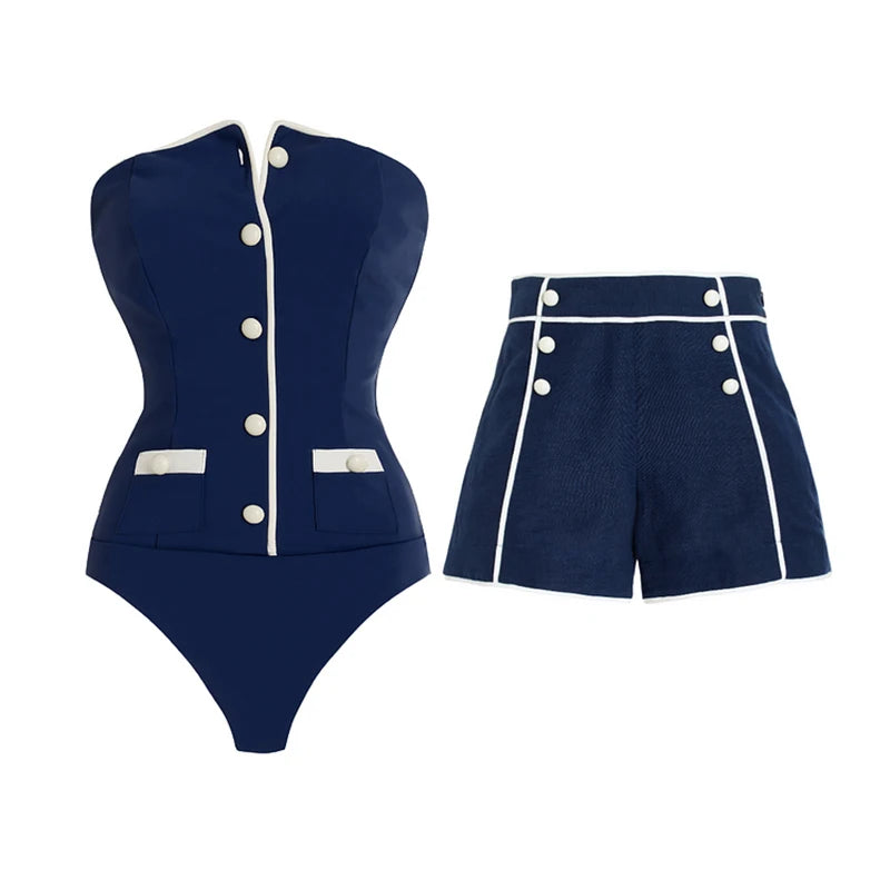 High Waist Women Sexy Strapless Swimsuit and Shorts Summer Women Bikini Set Beach Swimming Suit For Female Biquini Bathing Suit