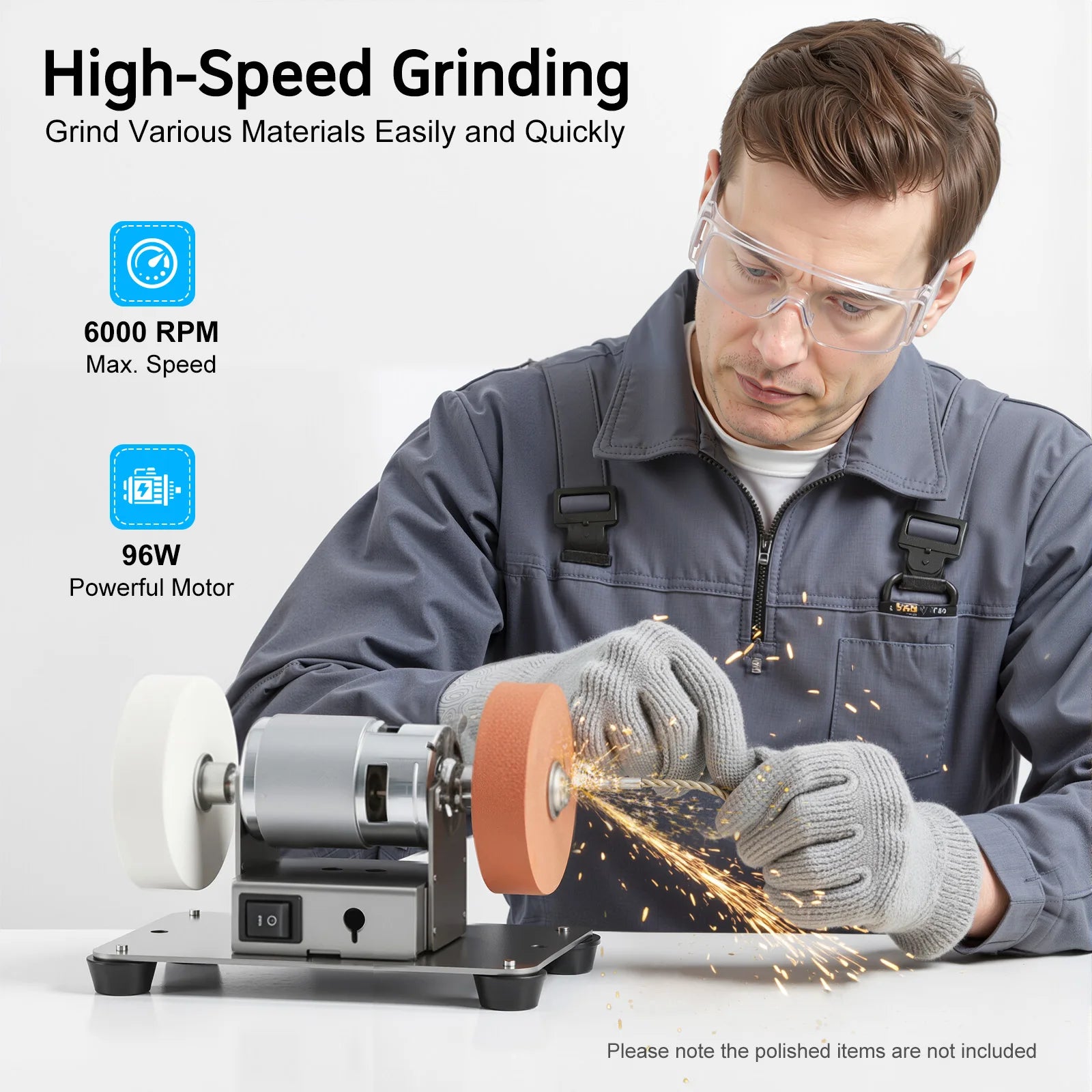 96W Benchtop Sander, Small Grinder Adjustable Variable Speed Table Grinder 6000 RPM for Metal Grinding Polishing DIY