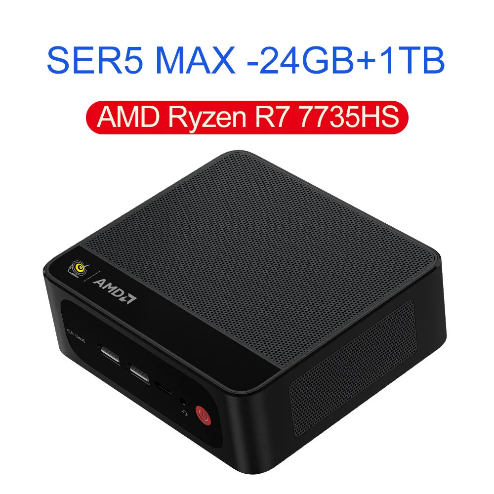 Beelink SER5 Max Mini PC AMD Ryzen7 6800U 7735HS DDR5 24GB SSD 500GB 1TB SER5 R5 5500U DDR4 16GB Support WiFi6 2.5G LAN Desktop