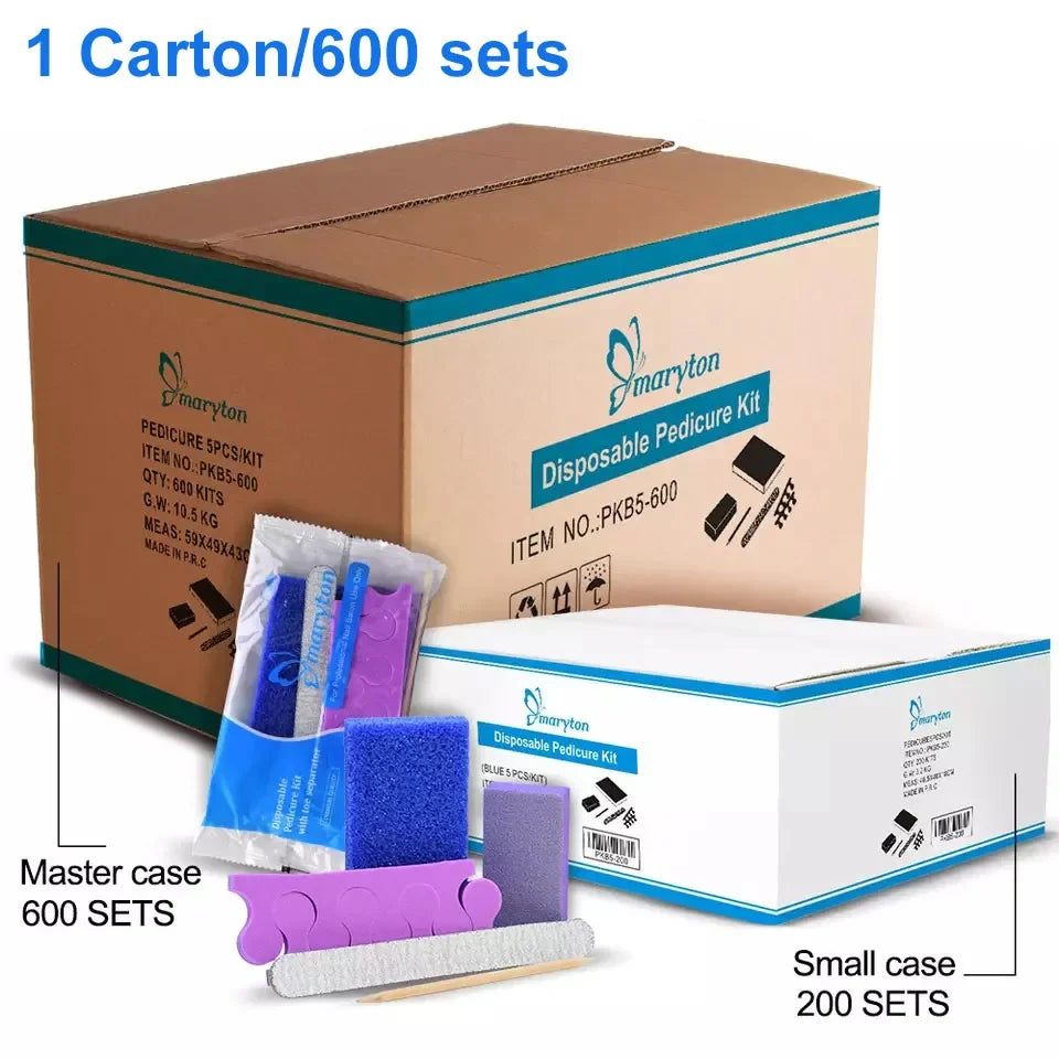 600 Sets/Carton Disposable 5Pcs Pedicure Sets Nail Art Sanding Sandpaper Wooden Nail File Kits Tools Set