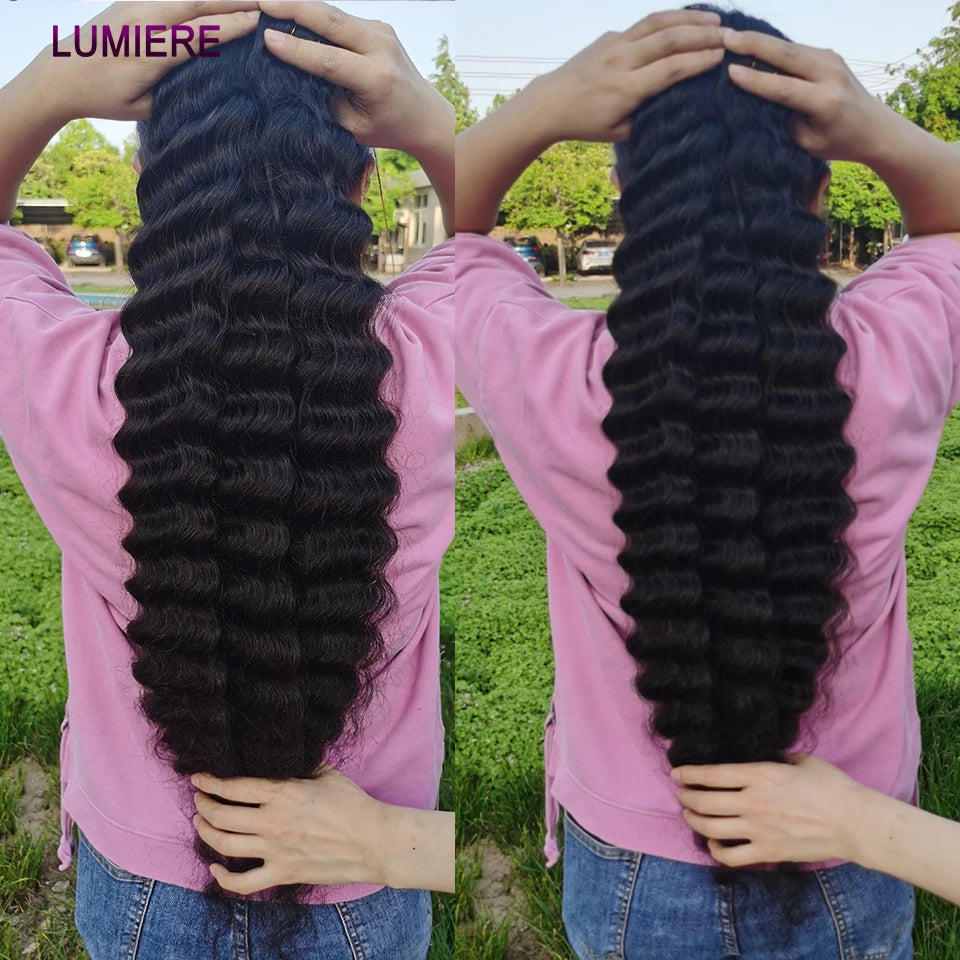 40" Loose Deep Wave Human Hair Bundle With Closure Frontal HD Transparent Lace Closure With Bundle Human Hair Weave Bundles Deal
