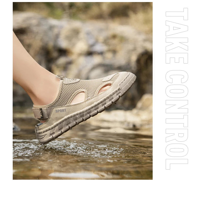 Summer Sandals Shoes Men Outdoor Breathable Lightweight Low-top Shoes Men Anti-slip Flat Water-resistant Hiking Casual Shoes Men
