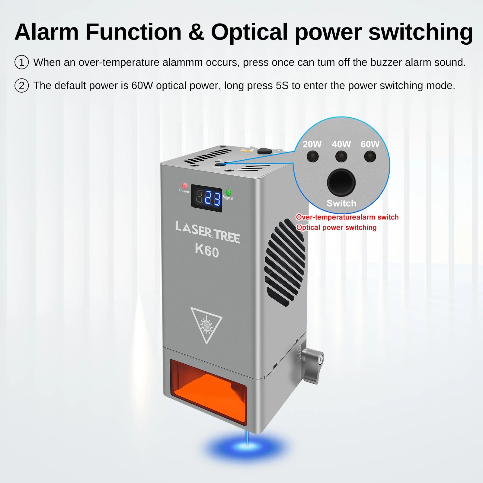 LASER TREE K60 Optical Power 60W Laser Head Adjustable 20W/40W Power Module For CNC Laser Engraver Cutting Woodworking DIY Tools