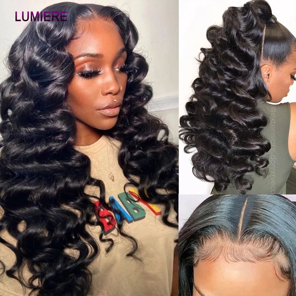 40" Loose Deep Wave Human Hair Bundle With Closure Frontal HD Transparent Lace Closure With Bundle Human Hair Weave Bundles Deal