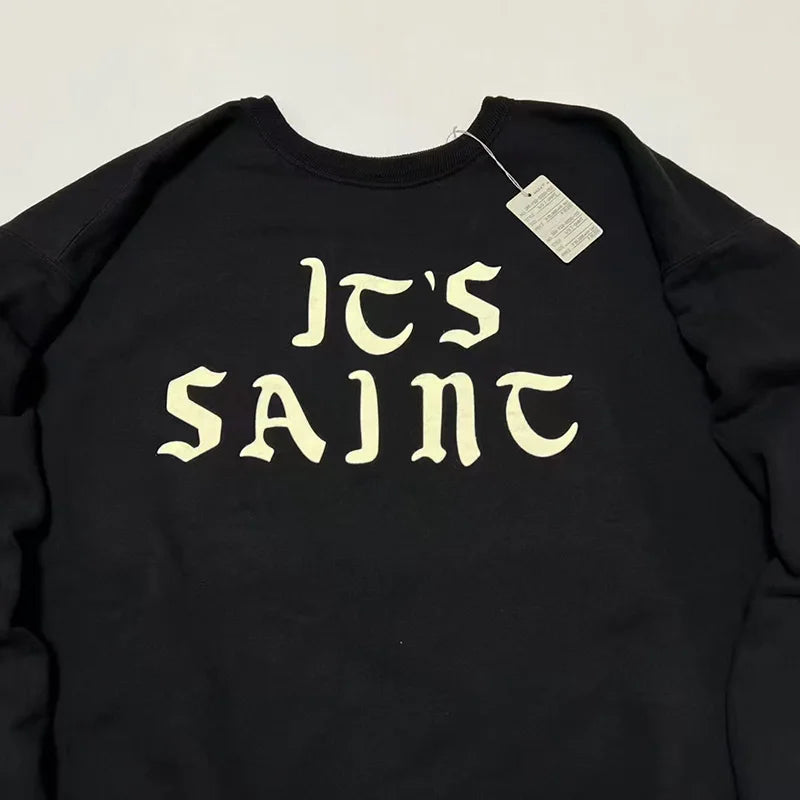 New Letter Print SAINT Hoodies Men Woman Retro Washed Damaged High Street Pullover Sweatshirts Loose Casual Good Quality