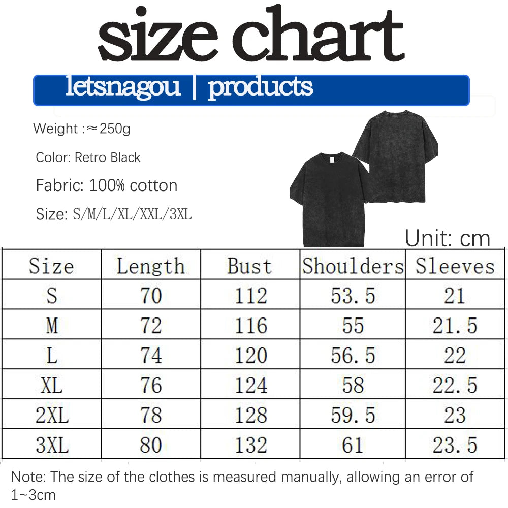Hip Hop Men Streetwear Vintage Washed T-Shirt Anime Graphic T Shirt Men Harajuku Cotton Casual Short Sleeve Loose Vintage Tops