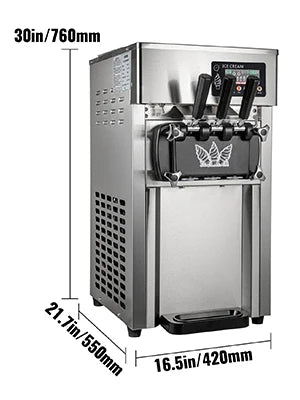 SIHAO Commercial Soft Ice Cream Machine 18-28L/H - Tri-Color Desktop Freezer for Sorbet, Gelato & Fast Food Stores