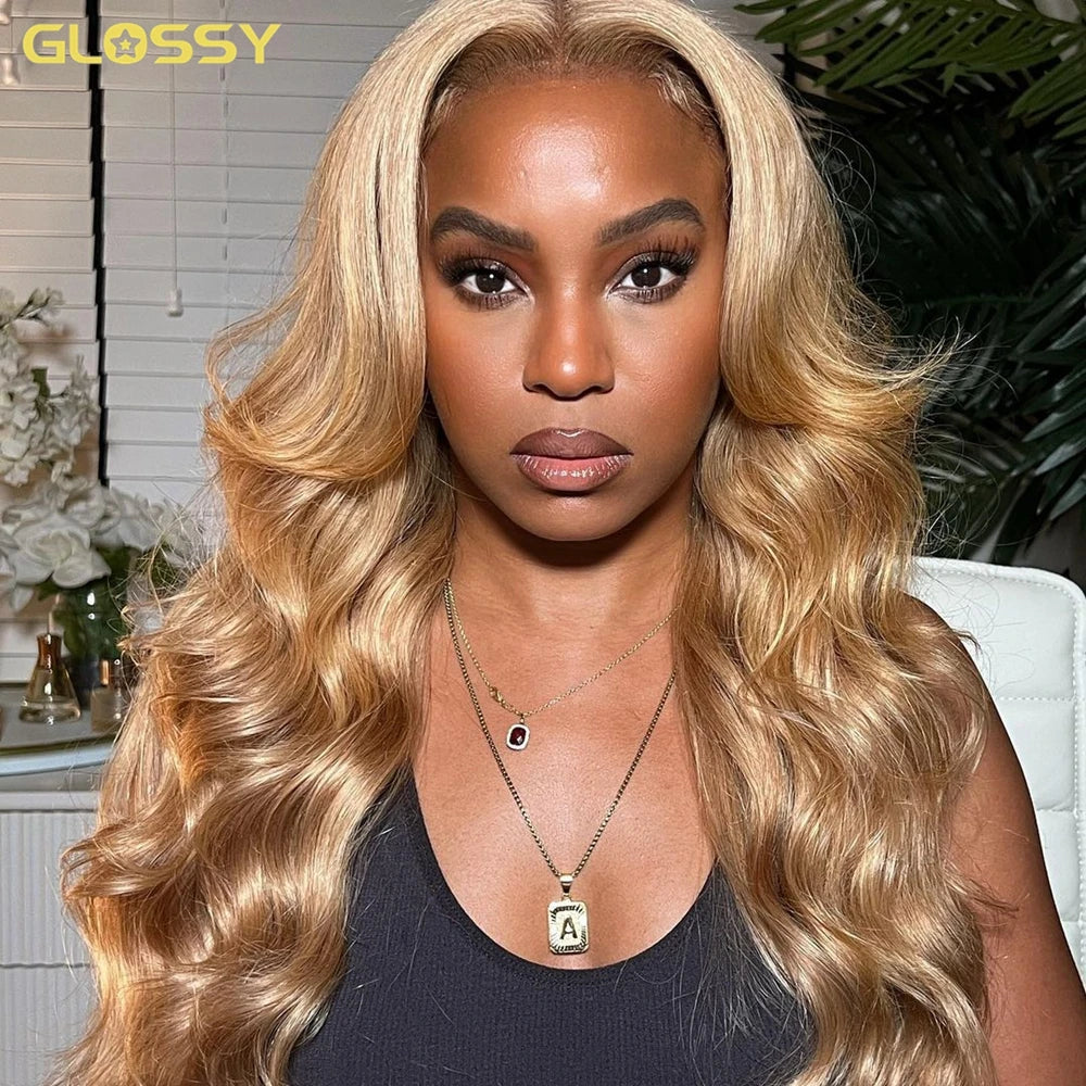 Body Wave #27 Honey Blonde Lace Front Wig HD Transparent Glueless Brown Colored Bob Human Hair Wigs On Sale Clearance For Women