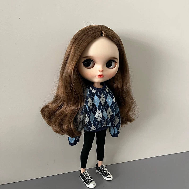 DLBell Blyth Doll Clothes Cute Sweater Diamond check Hoodies Shirts Shorts for Blyth OB24 Pullip Licca 1/6 Dolls Outfits