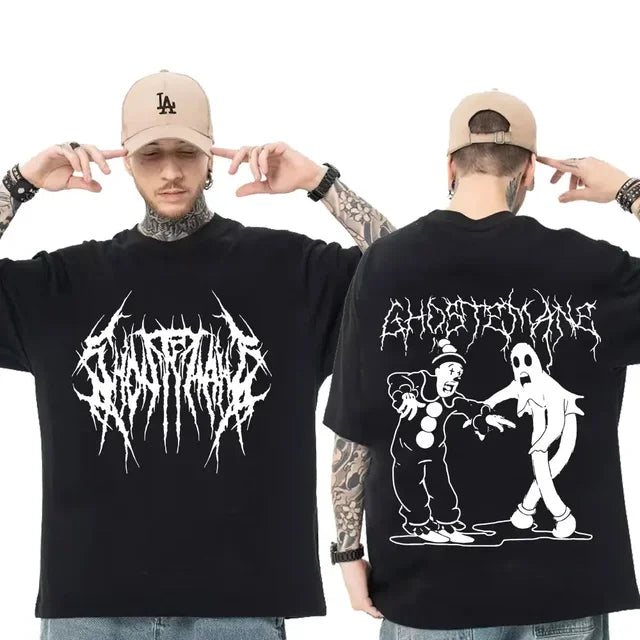 Men Women Print T-shirt Fashion Hip Hop Metal Gothic Rock T Shirt Loose Streetwear Summer Loose Sport T Shirt Y2K Short Sleeve