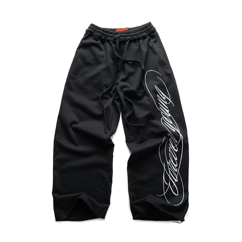 Y2K American Hip-Hop Letter Printed Streetwear Men And Women Personalized Retro Jogger Loose Wide-Leg Oversize Casual Pants