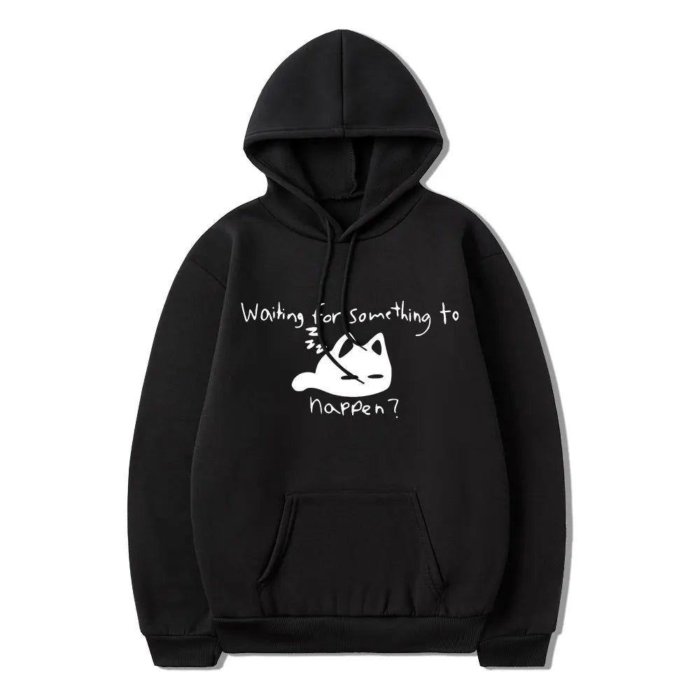 Manga Waiting for Something To Happen Omori Cat Print Hoodie Funny Cats Lover Sweatshirts Harajuku Anime Graphic Hoodies Unisex
