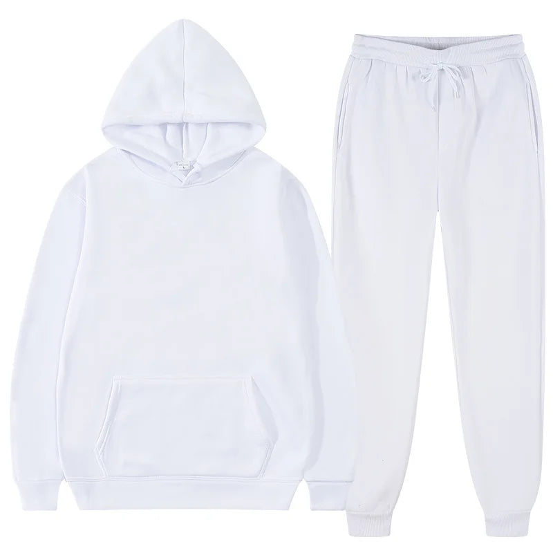 Winter Hoodie Sets Men Fashion Fleece Red Hoodies Black Brand Pants Casual Jogger Suit Tracksuit Sweatshirt Woman Pullover