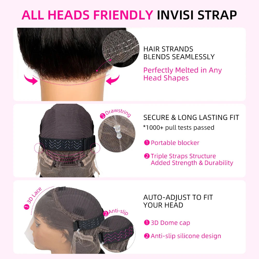 Hidden Strap Deep Wave 360 HD Full Lace Frontal Wigs Human Hair Pre Plucked 12A Glueless Brazilian Virgin Wig With Drawstring