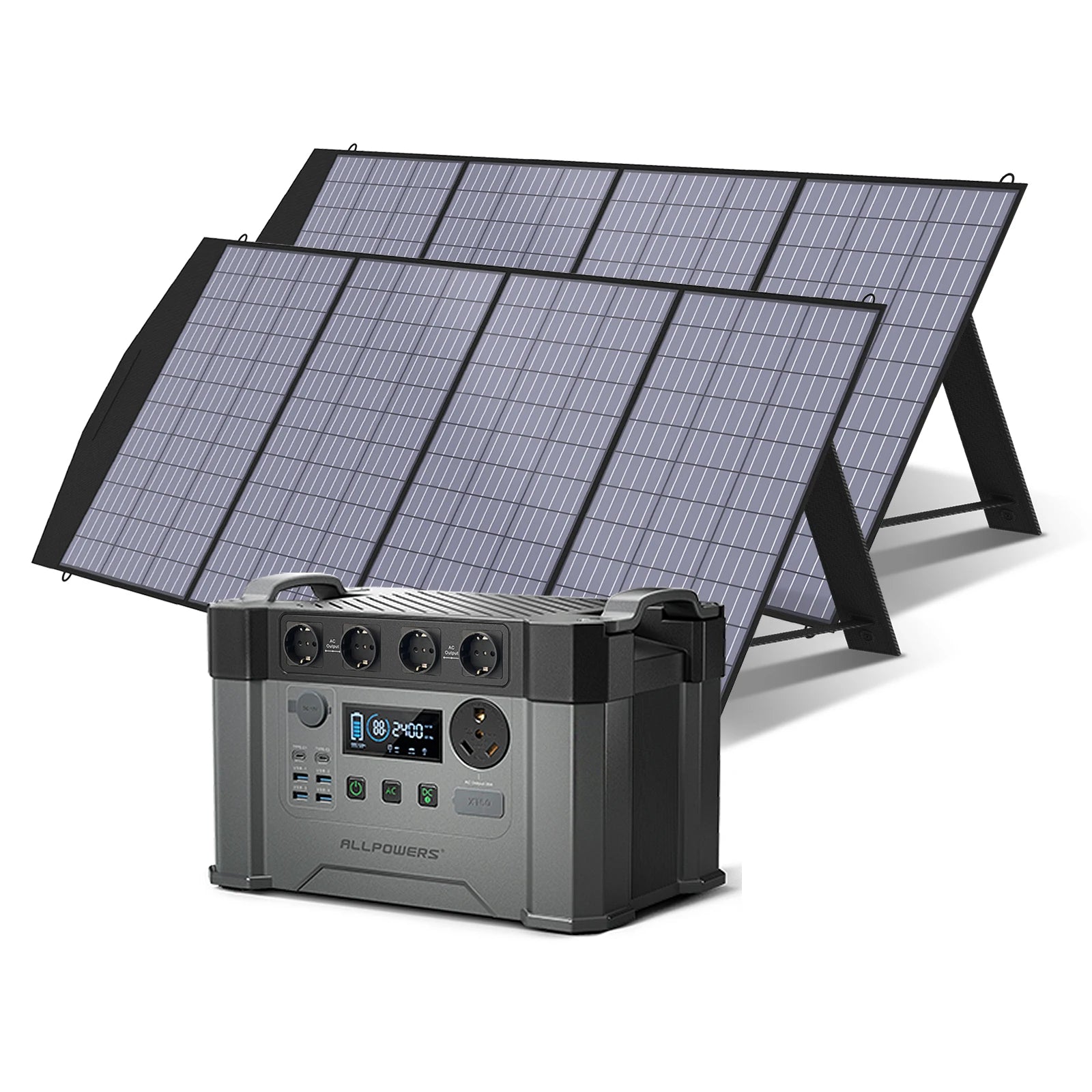 ALLPOWERS Powerstation 2400W Mobile  Energy Storage Power Supply With 18V Solarpanel, 4x2400W AC Outlet,30A RV Plug,UPS Function