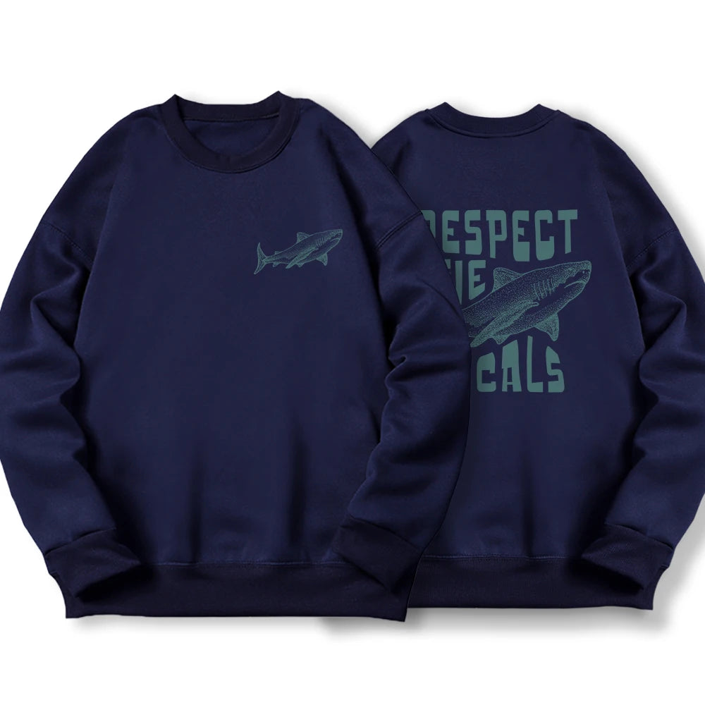 Respect The Locals Shark Male Hoodies Fashion Casual Hoodie Oversize Loose New Sweatshirts Autumn Warm Fleece Clothing Women