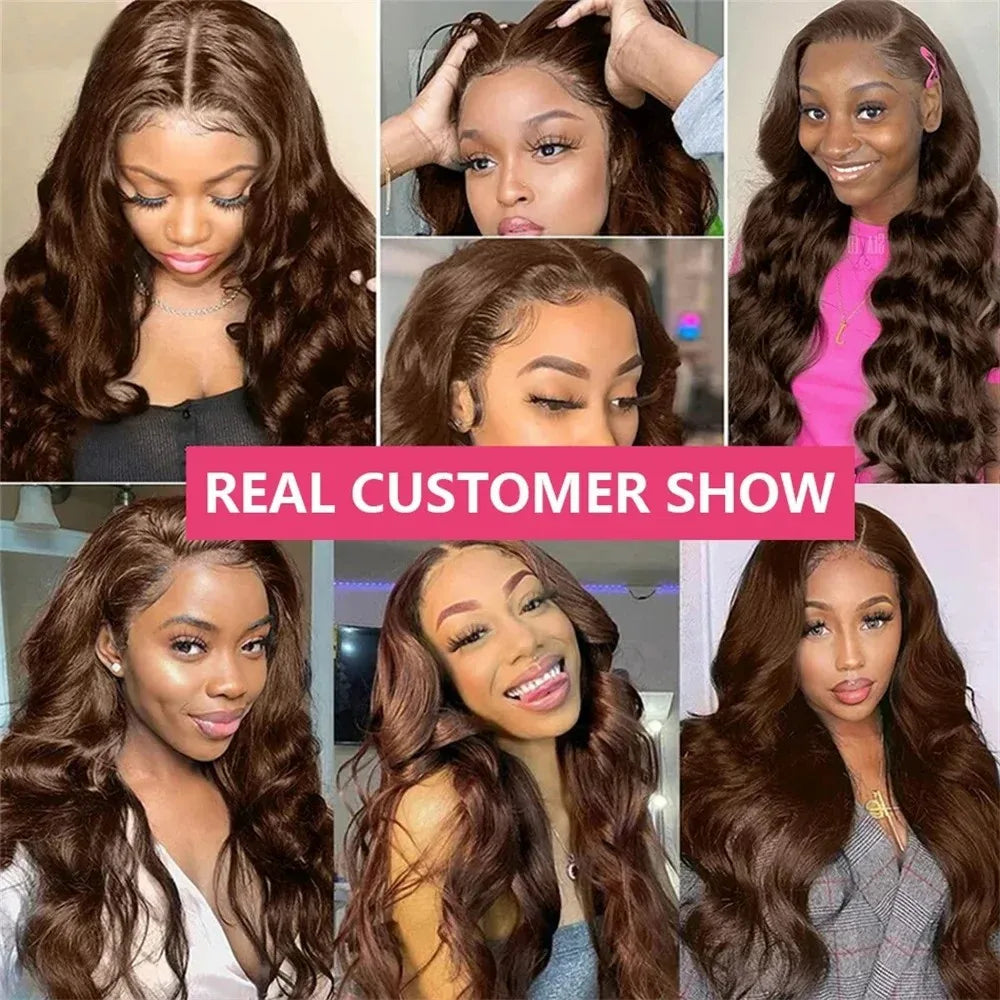 Body Wave 13x4 13x6 Chocolate Brown Lace Frontal Wigs Human Hair Pre Plucked Brazilian Brown Virgin Hair HD Front Wig For Women