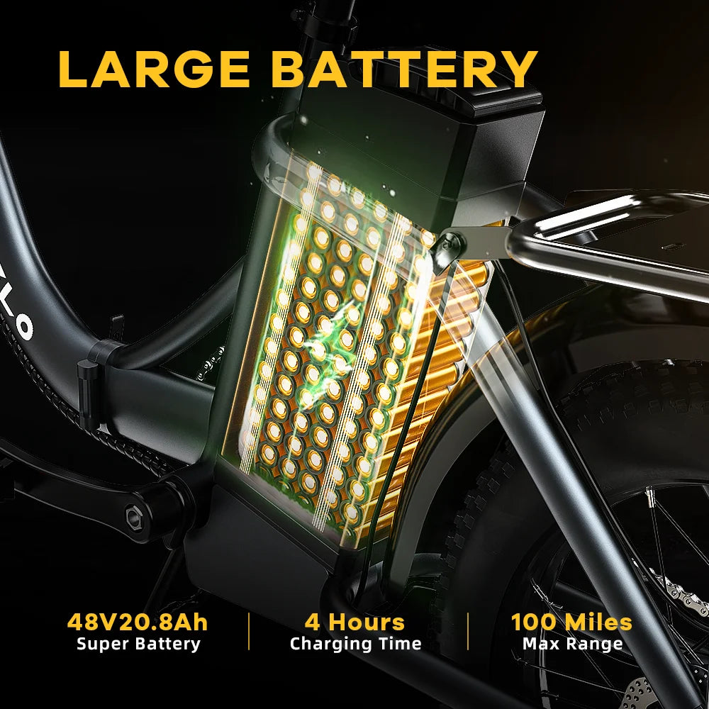 Cybervelo 1000W ebike for adults, 20A Large Removable Battery, Foldable Electric Bike, 20" Fat Tire bike for all Terrain Mars700