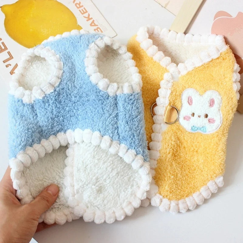 Rabbit Pattern Dog Vest Warm Plush Dog Clothes Autumn Soft Puppy Hoodies Luxury Cute Cat Vest Pullover Bichon Poodle Pet Apparel