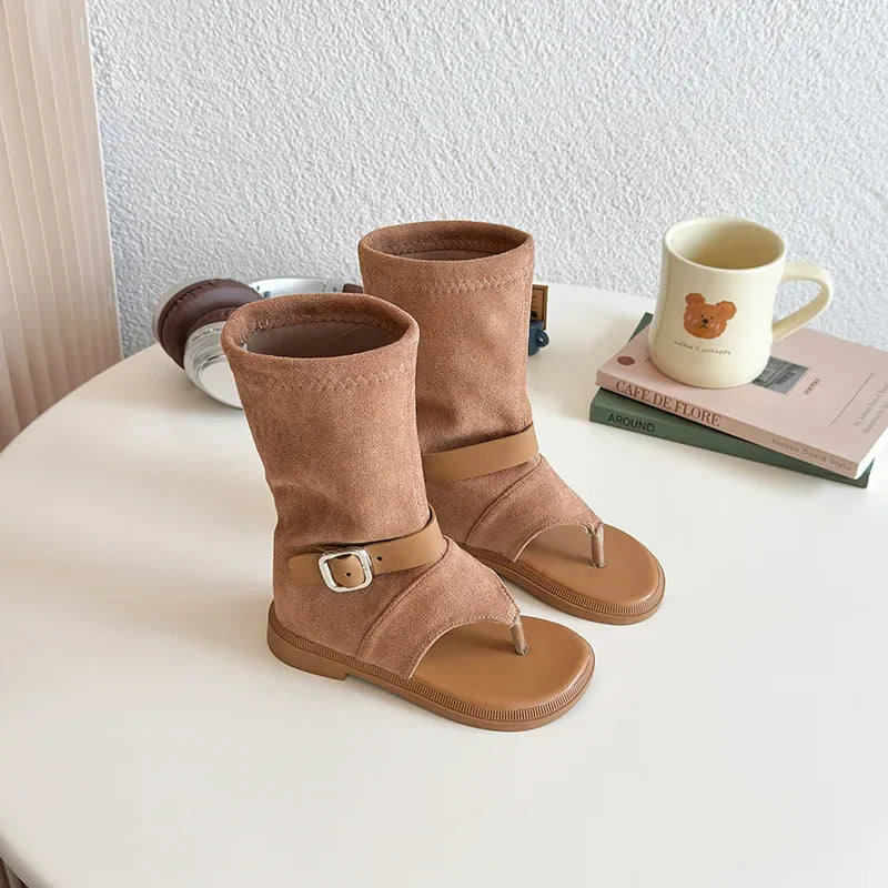 Summer sandals for girls, soft-soled Roman shoes, women's fashion, children's fashion, high-top, multi-heel, open-toe shoes
