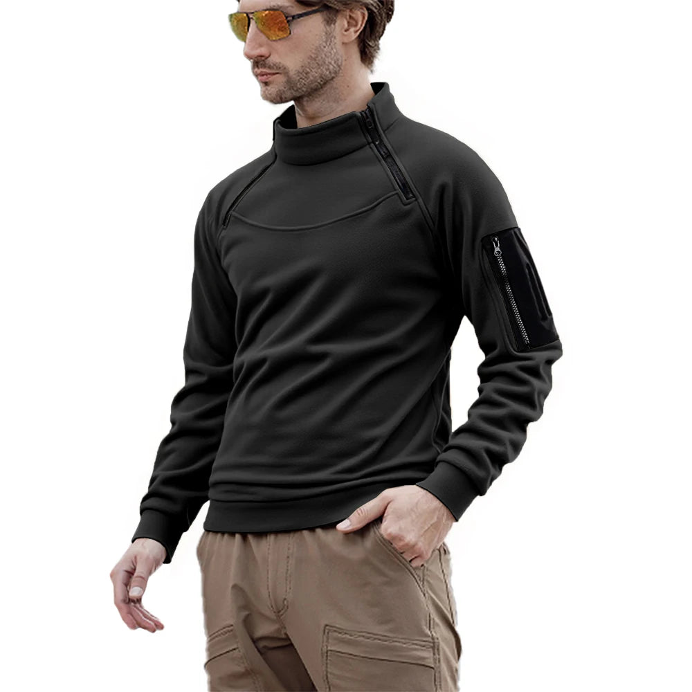 Men's Long Sleeve Tactical Hoodies Military Outdoor Pullover Zippers Pullover Fleece Windproof Thermal for Hiking Camping Army